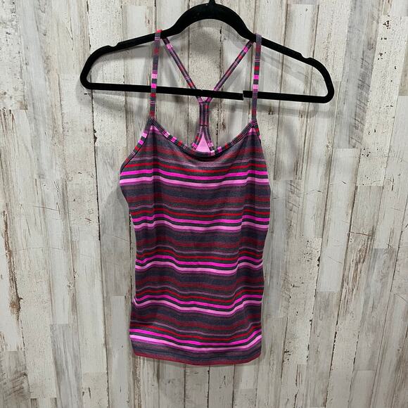 Lululemon Power Y Tank Elevation Space Dye Paris Pink Coal Stripe Size Women’s 6 - Picture 1 of 6